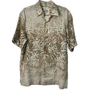 Tasso Elba Shirt Men's Size Large Silk Linen Blend Tropical Hawaiian Brown Beige